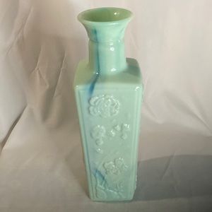 vintage 1970s jadeite green slag glass Asian floral Jim Beam Bourbon decanter